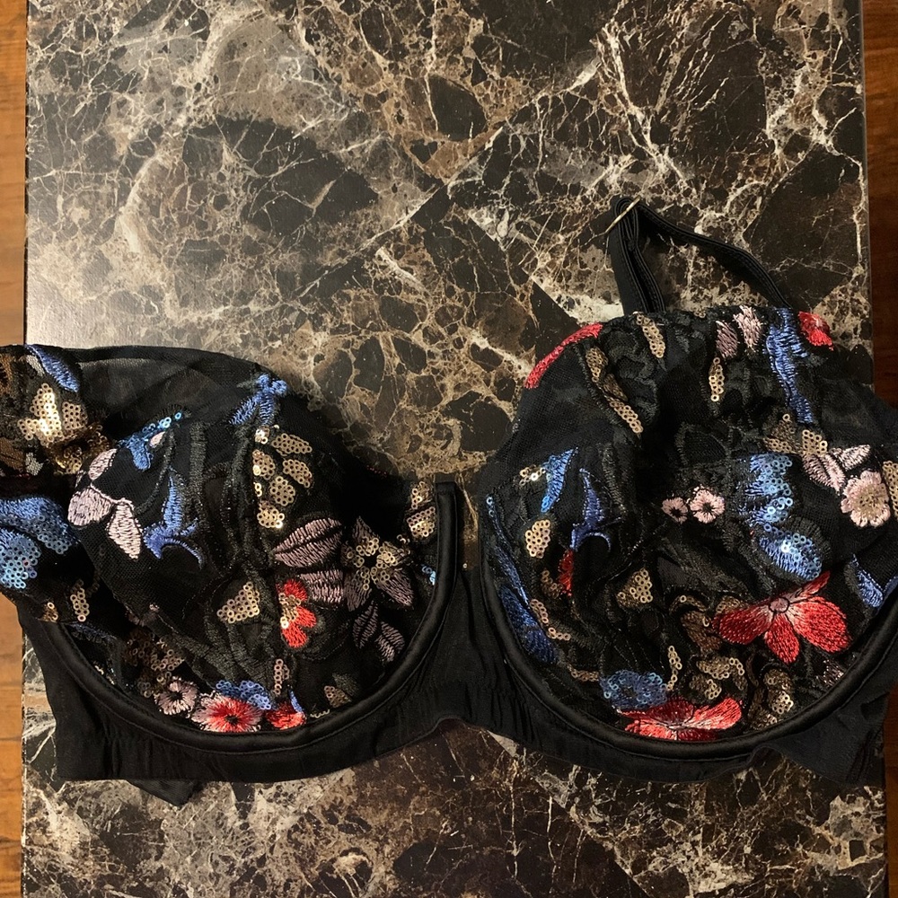 Playful Promise Black Flower Bra US 34J